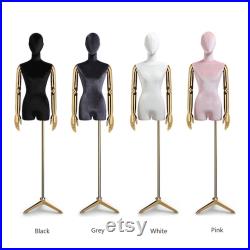 Half Body Female Display Dress Form Mannequin , Velvet Fabric Mannequin Dressmaker Stand,Wig Jewelry Nail Art Clothing Display Mannequin