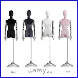Half Body Female Display Dress Form Mannequin , Velvet Fabric Mannequin Dressmaker Stand,Wig Jewelry Nail Art Clothing Display Mannequin