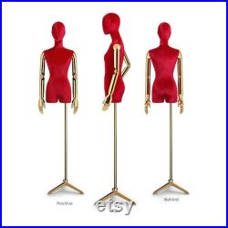 Half Body Female Display Dress Form Mannequin , Velvet Fabric Mannequin Dressmaker Stand,Wig Jewelry Nail Art Clothing Display Mannequin