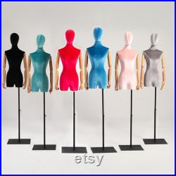 Half Body Female Display Dress Form Mannequin , Women Silk Velvet Fabric Mannequin Torso ,Jewelry Wig Hat Clothing Display Mannequin Stand