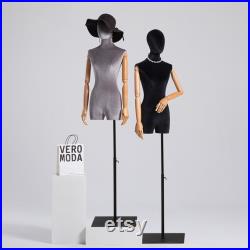 Half Body Female Display Dress Form Mannequin , Women Silk Velvet Fabric Mannequin Torso ,Jewelry Wig Hat Clothing Display Mannequin Stand