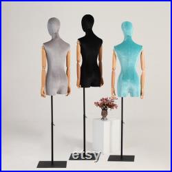 Half Body Female Display Dress Form Mannequin , Women Silk Velvet Fabric Mannequin Torso ,Jewelry Wig Hat Clothing Display Mannequin Stand