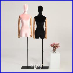 Half Body Female Display Dress Form Mannequin , Women Silk Velvet Fabric Mannequin Torso ,Jewelry Wig Hat Clothing Display Mannequin Stand