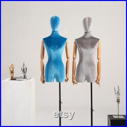 Half Body Female Display Dress Form Mannequin , Women Silk Velvet Fabric Mannequin Torso ,Jewelry Wig Hat Clothing Display Mannequin Stand