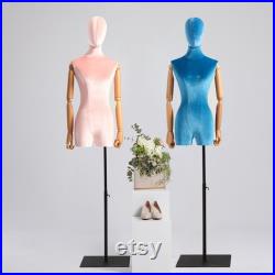 Half Body Female Display Dress Form Mannequin , Women Silk Velvet Fabric Mannequin Torso ,Jewelry Wig Hat Clothing Display Mannequin Stand