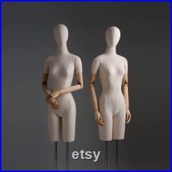 Half Body Female Display Mannequin Torso With Base,Wedding Dress Mannequin Grey Linen Dress Form,Hat Display Head Clothing Display Model