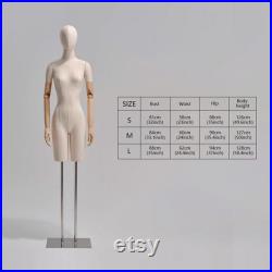 Half Body Female Display Mannequin Torso With Base,Wedding Dress Mannequin Grey Linen Dress Form,Hat Display Head Clothing Display Model