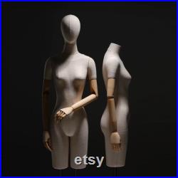 Half Body Female Display Mannequin Torso With Base,Wedding Dress Mannequin Grey Linen Dress Form,Hat Display Head Clothing Display Model
