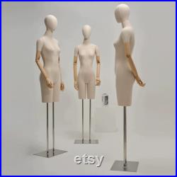 Half Body Female Display Mannequin Torso With Base,Wedding Dress Mannequin Grey Linen Dress Form,Hat Display Head Clothing Display Model