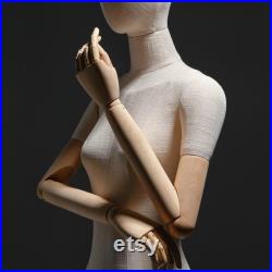 Half Body Female Display Mannequin Torso With Base,Wedding Dress Mannequin Grey Linen Dress Form,Hat Display Head Clothing Display Model