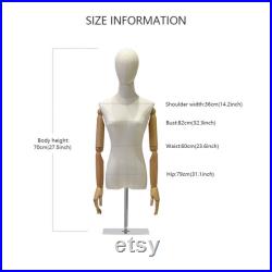 Half Body Female Dress Form Mannequin,Women Natural Canvas Mannequin Torso,Clothing Store Display Model,Manikin Head For Wig Hat Holder