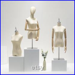 Half Body Female Dress Form Mannequin,Women Natural Canvas Mannequin Torso,Clothing Store Display Model,Manikin Head For Wig Hat Holder