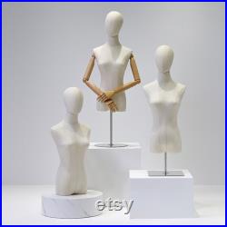 Half Body Female Dress Form Mannequin,Women Natural Canvas Mannequin Torso,Clothing Store Display Model,Manikin Head For Wig Hat Holder