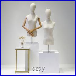 Half Body Female Dress Form Mannequin,Women Natural Canvas Mannequin Torso,Clothing Store Display Model,Manikin Head For Wig Hat Holder