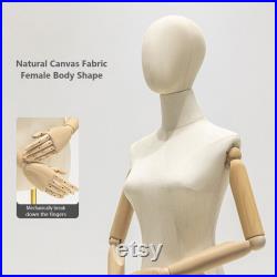 Half Body Female Dress Form Mannequin,Women Natural Canvas Mannequin Torso,Clothing Store Display Model,Manikin Head For Wig Hat Holder