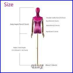 Half Body Female Mannequin Torso Display Dress Form,Colorful Velvet Mannequin Torso Model,Gold Square Base Gold Flexible Arms Head Manikin