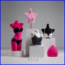 Half Body Female Underwear Hip Bust Dress Form,Pink Red Upper Bottom Body Velvet Mannequin Torso,Pant Trouser Bikini Bra Lingerie Model