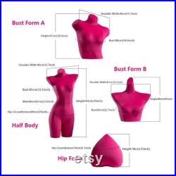Half Body Female Underwear Hip Bust Dress Form,Pink Red Upper Bottom Body Velvet Mannequin Torso,Pant Trouser Bikini Bra Lingerie Model