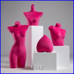 Half Body Female Underwear Hip Bust Dress Form,Pink Red Upper Bottom Body Velvet Mannequin Torso,Pant Trouser Bikini Bra Lingerie Model