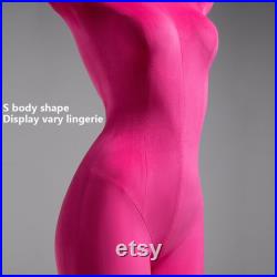 Half Body Female Underwear Hip Bust Dress Form,Pink Red Upper Bottom Body Velvet Mannequin Torso,Pant Trouser Bikini Bra Lingerie Model