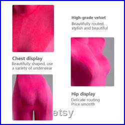 Half Body Female Underwear Hip Bust Dress Form,Pink Red Upper Bottom Body Velvet Mannequin Torso,Pant Trouser Bikini Bra Lingerie Model