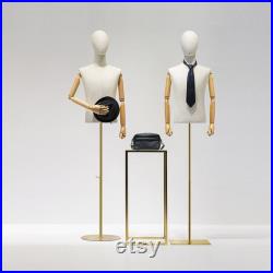 Half Body Male Display Dress Form Mannequin,Clothing Store Adjustable Natural Canvas Men Mannequin Torso,Wig Head Jewelry Hat Holder