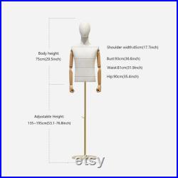 Half Body Male Display Dress Form Mannequin,Clothing Store Adjustable Natural Canvas Men Mannequin Torso,Wig Head Jewelry Hat Holder