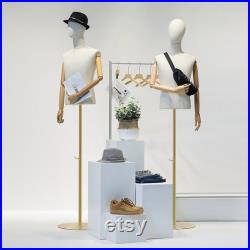 Half Body Male Display Dress Form Mannequin,Clothing Store Adjustable Natural Canvas Men Mannequin Torso,Wig Head Jewelry Hat Holder