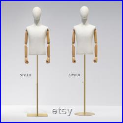 Half Body Male Display Dress Form Mannequin,Clothing Store Adjustable Natural Canvas Men Mannequin Torso,Wig Head Jewelry Hat Holder