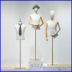 Half Body Male Display Dress Form Mannequin,Clothing Store Adjustable Natural Canvas Men Mannequin Torso,Wig Head Jewelry Hat Holder