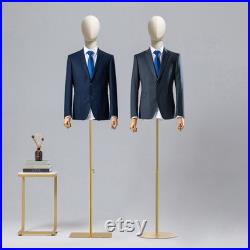 Half Body Male Display Dress Form Mannequin,Clothing Store Adjustable Natural Canvas Men Mannequin Torso,Wig Head Jewelry Hat Holder