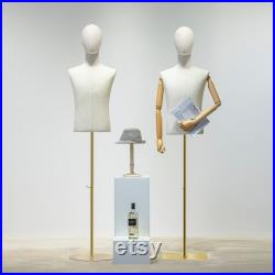 Half Body Male Display Dress Form Mannequin,Clothing Store Adjustable Natural Canvas Men Mannequin Torso,Wig Head Jewelry Hat Holder