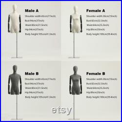 Half Body Male Female Dress Form Torso,Natural Linen Fabric Covered Mannequin,Women Men Clothing Display Mannequin Torso With Wooden Arms