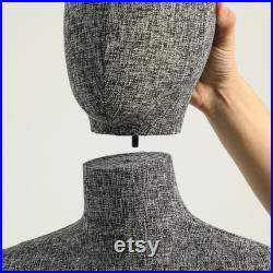 Half Body Male Female Dress Form Torso,Natural Linen Fabric Covered Mannequin,Women Men Clothing Display Mannequin Torso With Wooden Arms