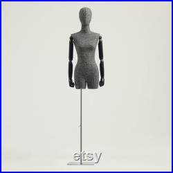 Half Body Male Female Dress Form Torso,Natural Linen Fabric Covered Mannequin,Women Men Clothing Display Mannequin Torso With Wooden Arms