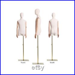 Half Body Male Mannequin Torso,Men Natural Canvas Mannequin Dress Form With Wooden Arm,Suit Formal Dress Display Model Window Shop Props