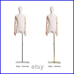 Half Body Male Mannequin Torso,Men Natural Canvas Mannequin Dress Form With Wooden Arm,Suit Formal Dress Display Model Window Shop Props