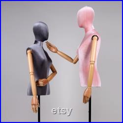 Half Body Velvet Display Mannequin Torso Female, Velvet Fabric Display Dress form Model for Boutique Display,Manikin Torso with Flexible Arm