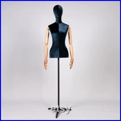 Half Body Velvet Display Mannequin Torso Female, Velvet Fabric Display Dress form Model for Boutique Display,Manikin Torso with Flexible Arm