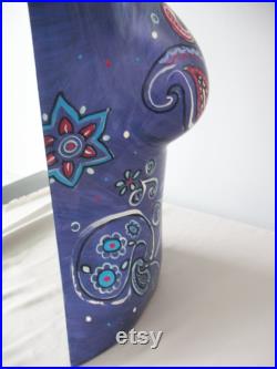 Hand Painted Mannequin, Bust, Paisley, Colorful, Purple, Fuschia, Blue, Clothing Jewelry Display, Art, Bust to Waist, Whimsical Art