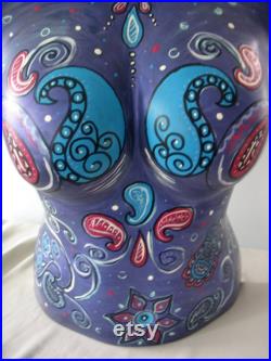 Hand Painted Mannequin, Bust, Paisley, Colorful, Purple, Fuschia, Blue, Clothing Jewelry Display, Art, Bust to Waist, Whimsical Art