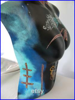 Hand Painted Mannequin, Bust, Steampunk Art, Gears, Clock, Leather, Clothing Jewelry Display, Art, Bust to Waist,