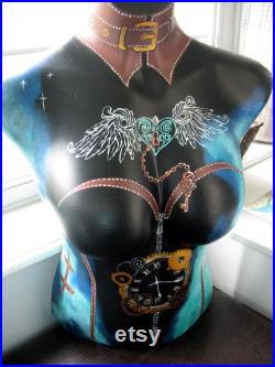 Hand Painted Mannequin, Bust, Steampunk Art, Gears, Clock, Leather, Clothing Jewelry Display, Art, Bust to Waist,