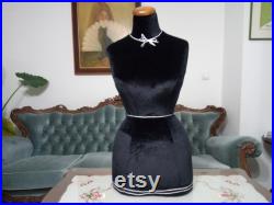 Handmade Black Velvet Female Mannequin Torso- Paper mache Dress Form- Fashionable Display Organizer- Pinnable- Tailor Dummy