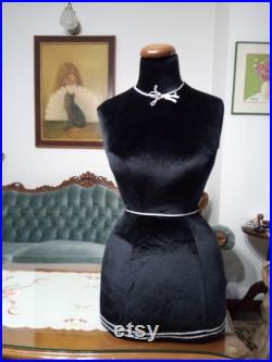 Handmade Black Velvet Female Mannequin Torso- Paper mache Dress Form- Fashionable Display Organizer- Pinnable- Tailor Dummy