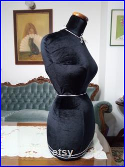 Handmade Black Velvet Female Mannequin Torso- Paper mache Dress Form- Fashionable Display Organizer- Pinnable- Tailor Dummy