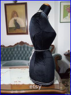 Handmade Black Velvet Female Mannequin Torso- Paper mache Dress Form- Fashionable Display Organizer- Pinnable- Tailor Dummy