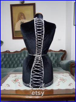Handmade Black Velvet Female Mannequin Torso- Paper mache Dress Form- Fashionable Display Organizer- Pinnable- Tailor Dummy