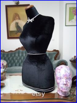 Handmade Black Velvet Female Mannequin Torso- Paper mache Dress Form- Fashionable Display Organizer- Pinnable- Tailor Dummy