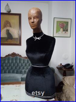 Handmade Black Velvet Female Mannequin Torso- Paper mache Dress Form- Fashionable Display Organizer- Pinnable- Tailor Dummy